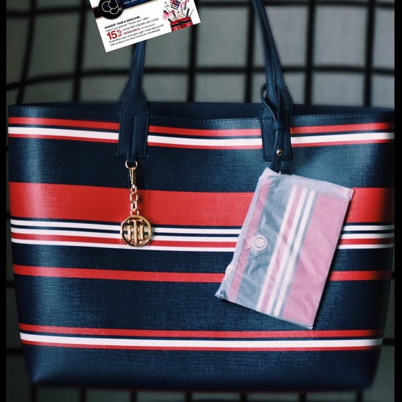 TOMMY HILFIGER TALIA TOTE RACING WITH POUCH, NWT - Picture 4 of 8